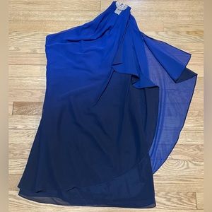 JS Boutique Chiffon Ombré Blue Black One Shoulder Wedding Party Going Out Dress